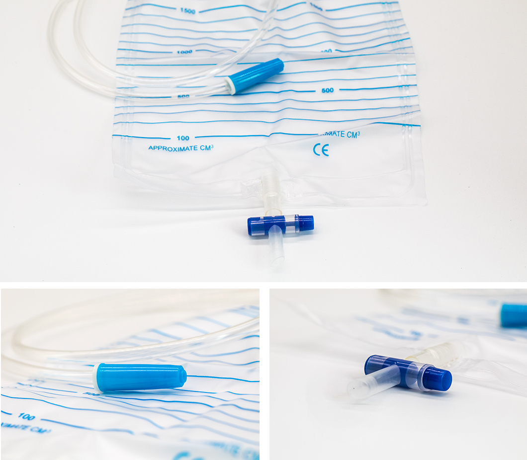 Sac de collecte d'urine à valve croisée en T pour adulte jetable