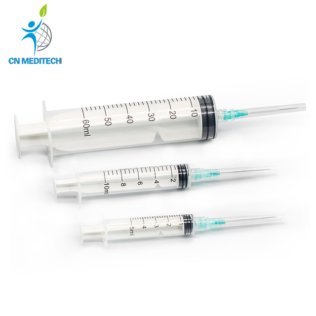 Seringue d'injection Luer Lock jetable avec aiguille, 1ml/2ml/3ml/5ml/10ml/20ml/30ml/50ml/60ml