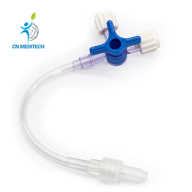 Robinet de perfusion médical jetable à trois voies, 3 voies, avec tube d'extension