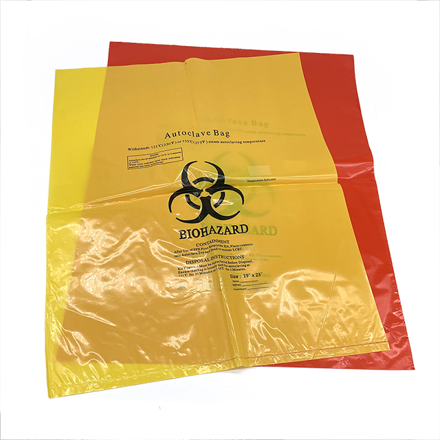 Sacs poubelle rouges jaunes infectieux jetables en plastique pour autoclave, sac d'autoclave à risque biologique 